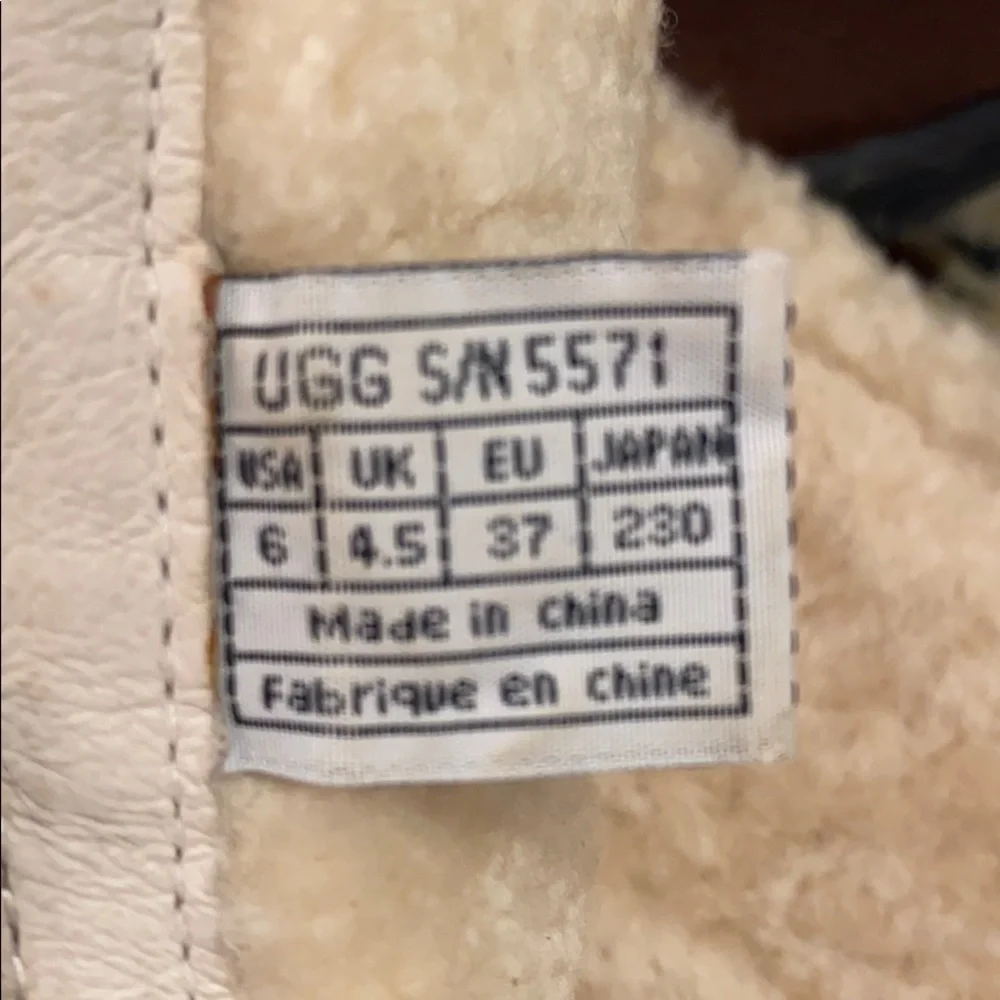 UGG Brown Leather Shearling-Lined Winter Boots with Cream Cuff